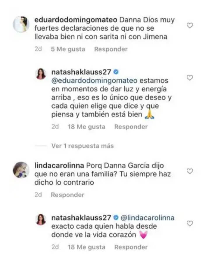 Natasha Klauss reacciona a lo comentado por Danna García sobre Pasión de Gavilanes