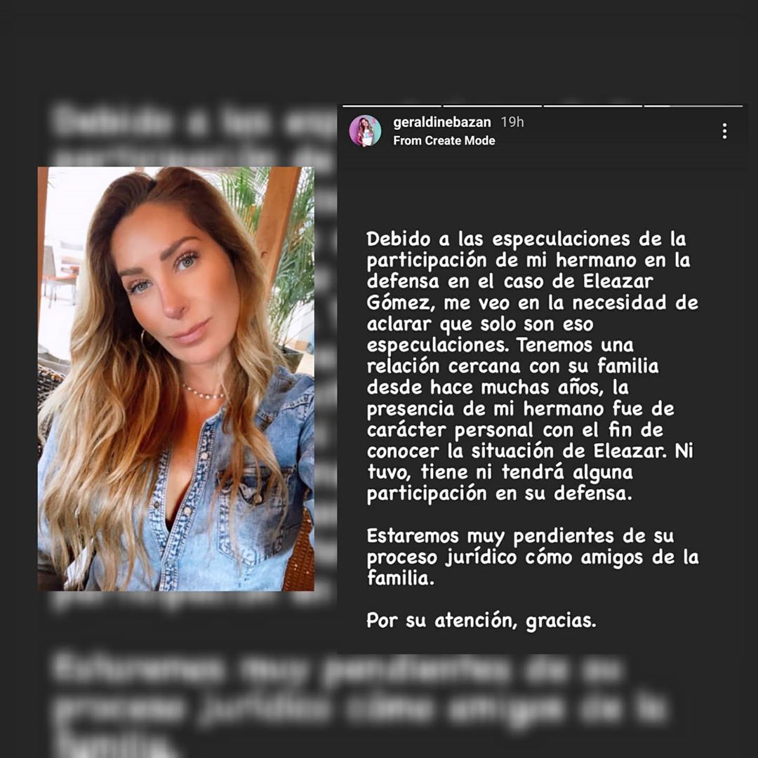 Geraldine Bazán se desvincula del caso de Eleazar Gómez