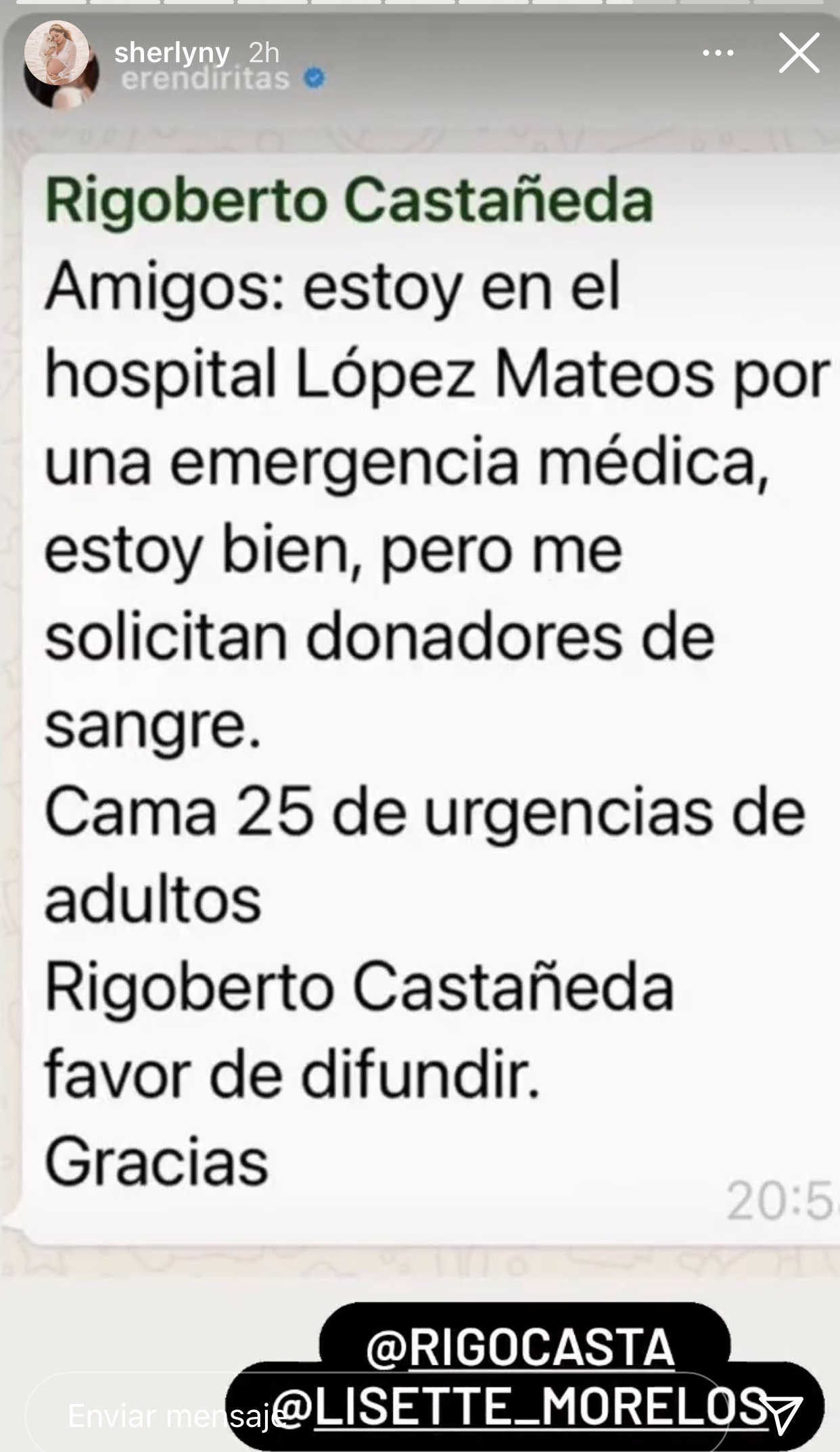 Piden con urgencia donantes de sangre para el esposo de Lisette Morelos