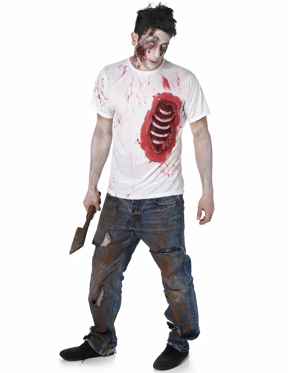disfraz de zombie con costillas de latex hombre halloween