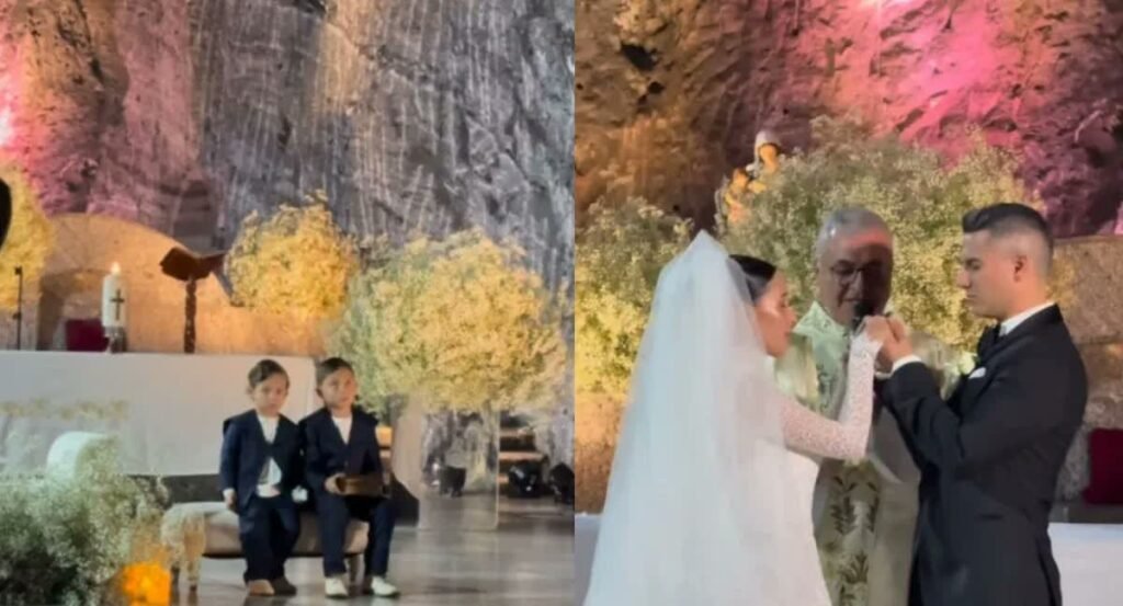 Máximo y Domenic, hijos de Pipe Bueno y Luisa Fernanda W, durante la ceremonia de la boda