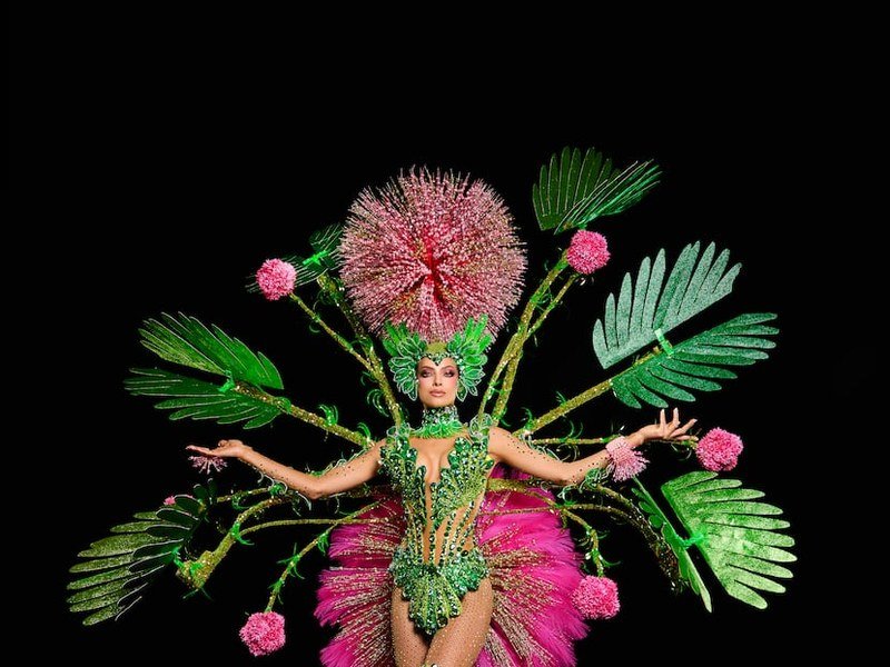 Jennifer Barreto con su traje típico «Moriviví: Renacer Borincano» para Miss Universe 2026